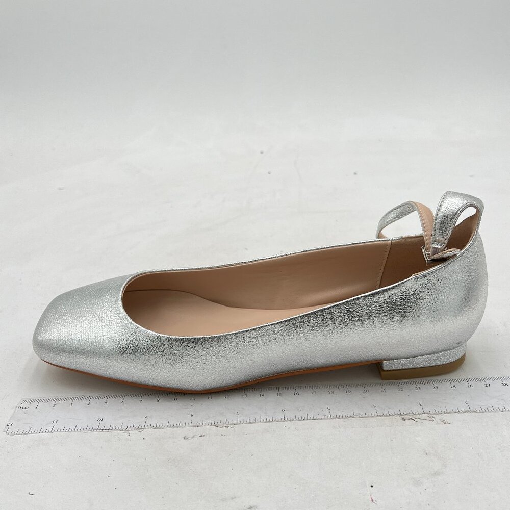 XYD Silver Wedding Chunky Low Heel Ankle Strap Buckle Square Toe Dress Pumps